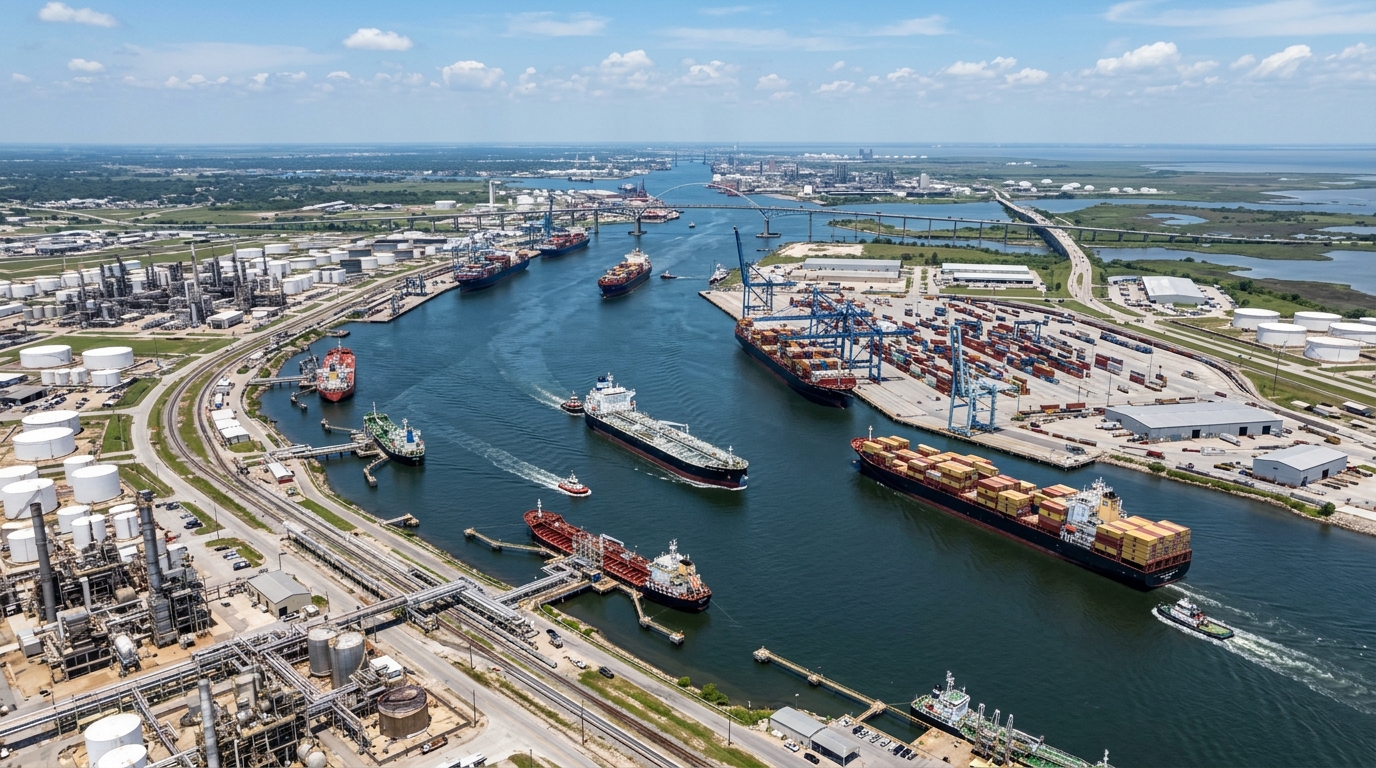 Port Arthur and Beaumont deep water shipping channel and industrial port